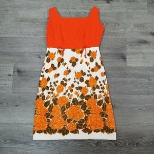 Vintage‎ 60s Eves Orange Rose Floral Empire Waist